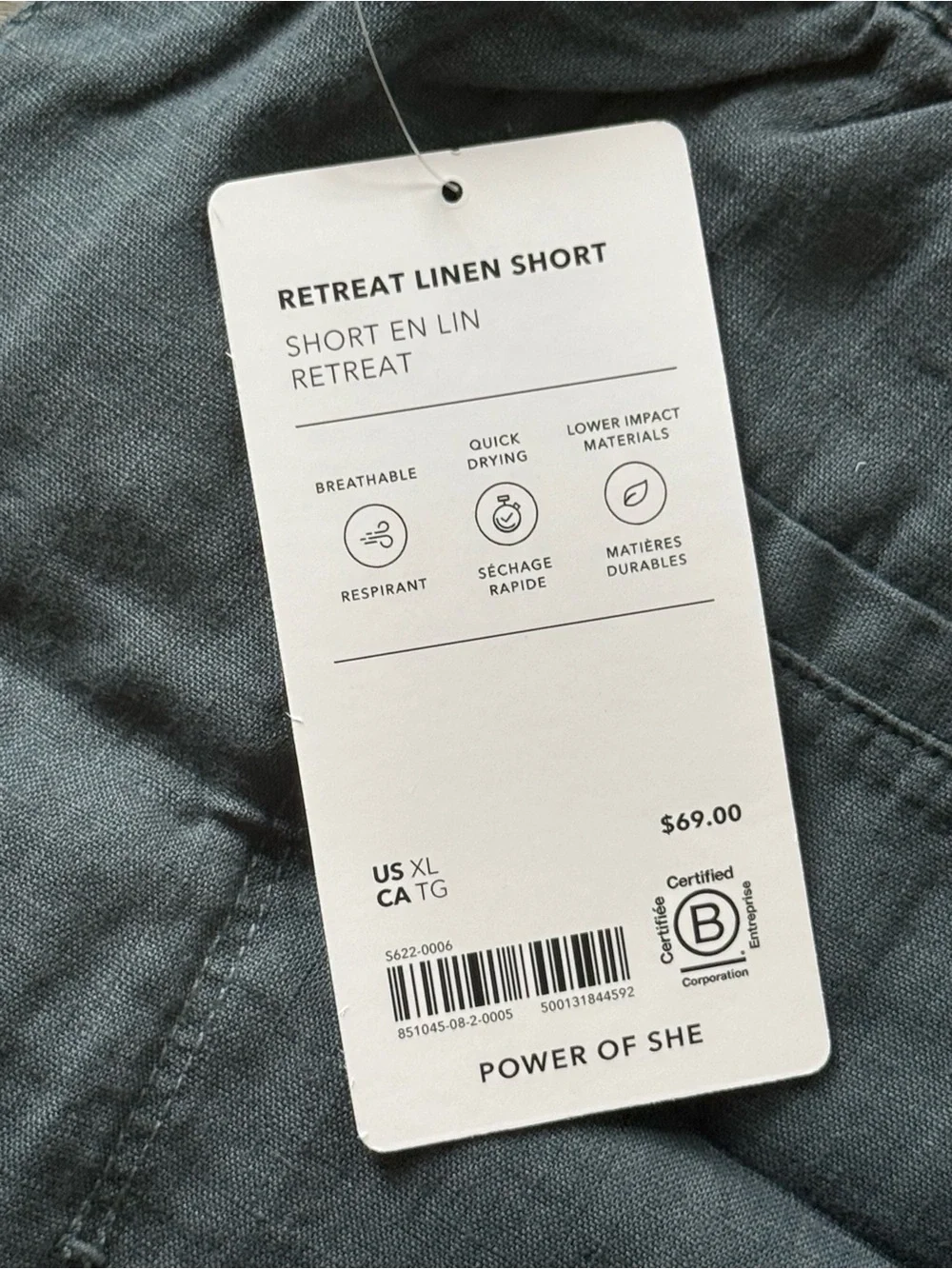 Athleta Retreat Linen Mid Rise 4” Short Blue SZ XL NWT